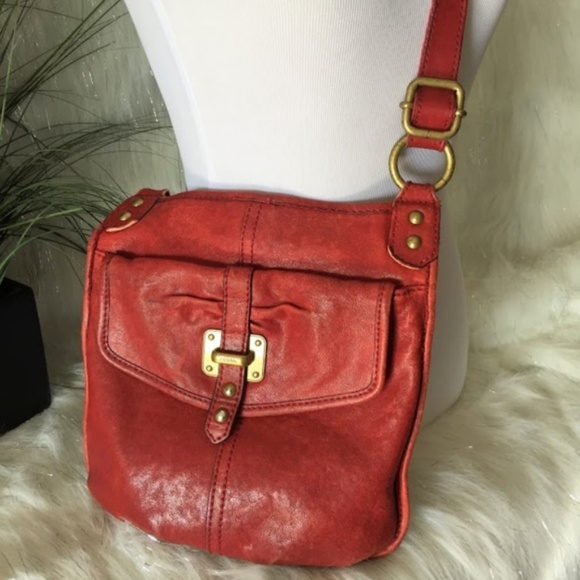 Fossil Handbags - Fossil Red Crossbody Leather Bag